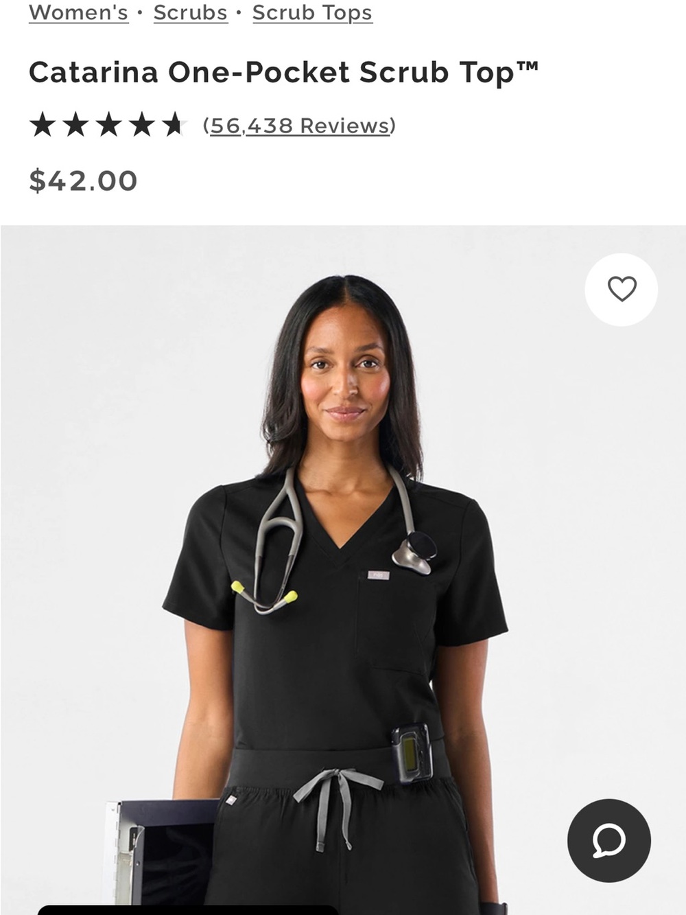 FIGS Black Catarina One-Pocket Scrub Top